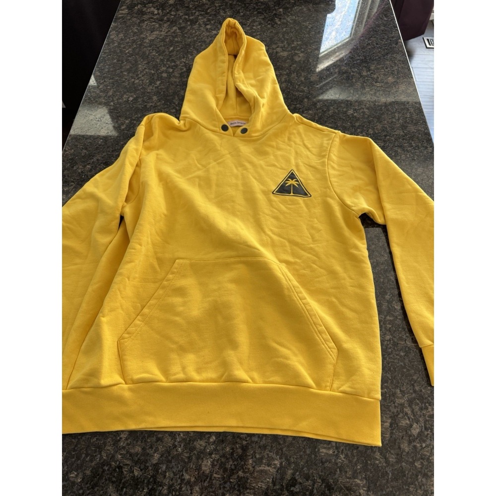 Palm Angels Yellow Large Logo Hoodie Size M. Pullover,‎ Unisex Long Sleeve